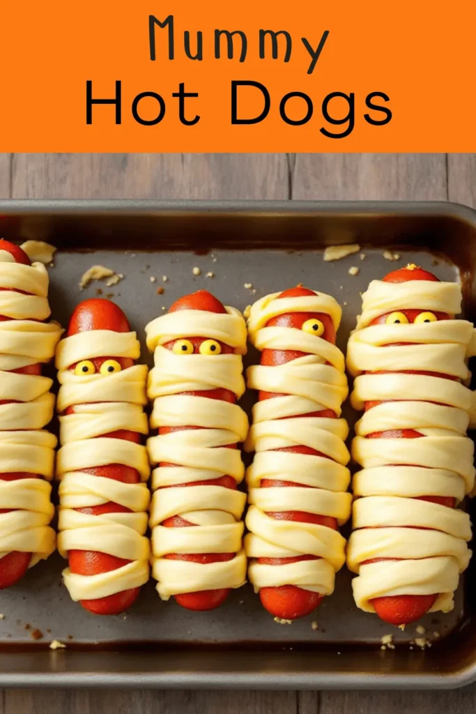 Wrap hot dogs in crescent roll dough to look like mummies and bake until golden brown.