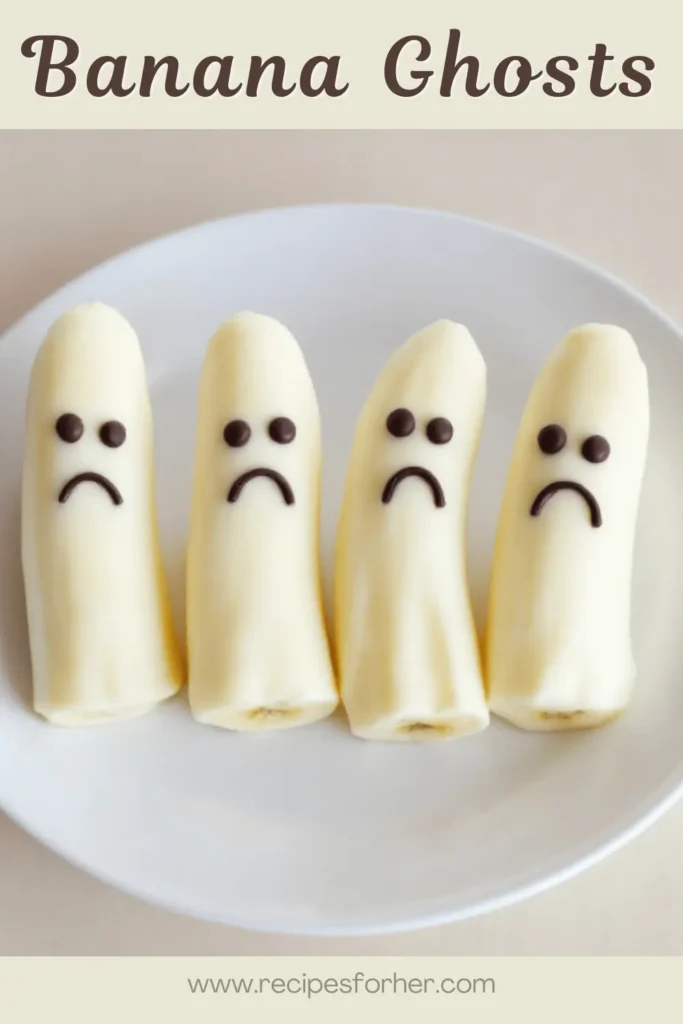 Banana Ghosts: Dip banana halves in white chocolate and use mini chocolate chips for the eyes and mouth.